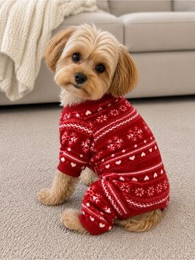 BAILEY & Bella small breed dog red flannel snowflake heart Christmas pyjamas M